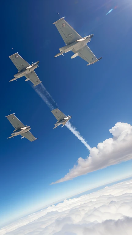 Four Royal Air Force Typhoon fighters dive down