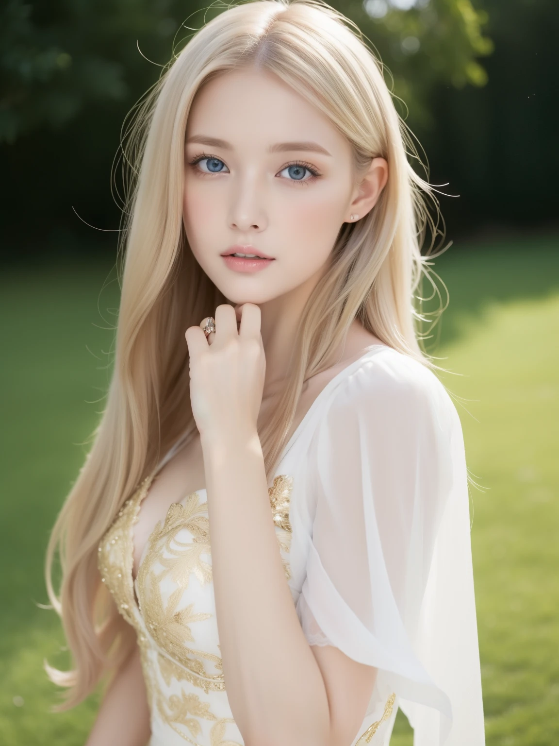 absurd, Extremely detailed, high quality, masterpiece, Delicate face, beautiful eyes(Delicate eyes), Greek mythology, goddess, Hera , king of the gods, Eye-catching and charming, The characteristic is the beauty, The cheekbones are high, Perfectly proportioned face, Big and charming eyes, gaze, blond hair , Gole's hair is thick and flowing, Like a wave pouring down her back , Wearing an elegant gown with intricate patterns , Her beauty is not just on the surface,The essence of power, authority, and kingship, The clothes are badly torn, thigh, Moist skin, Tufted Skin, Good loot, sit, Nice open breasts, thigh, Many clothes are torn., Open half breast, Front view