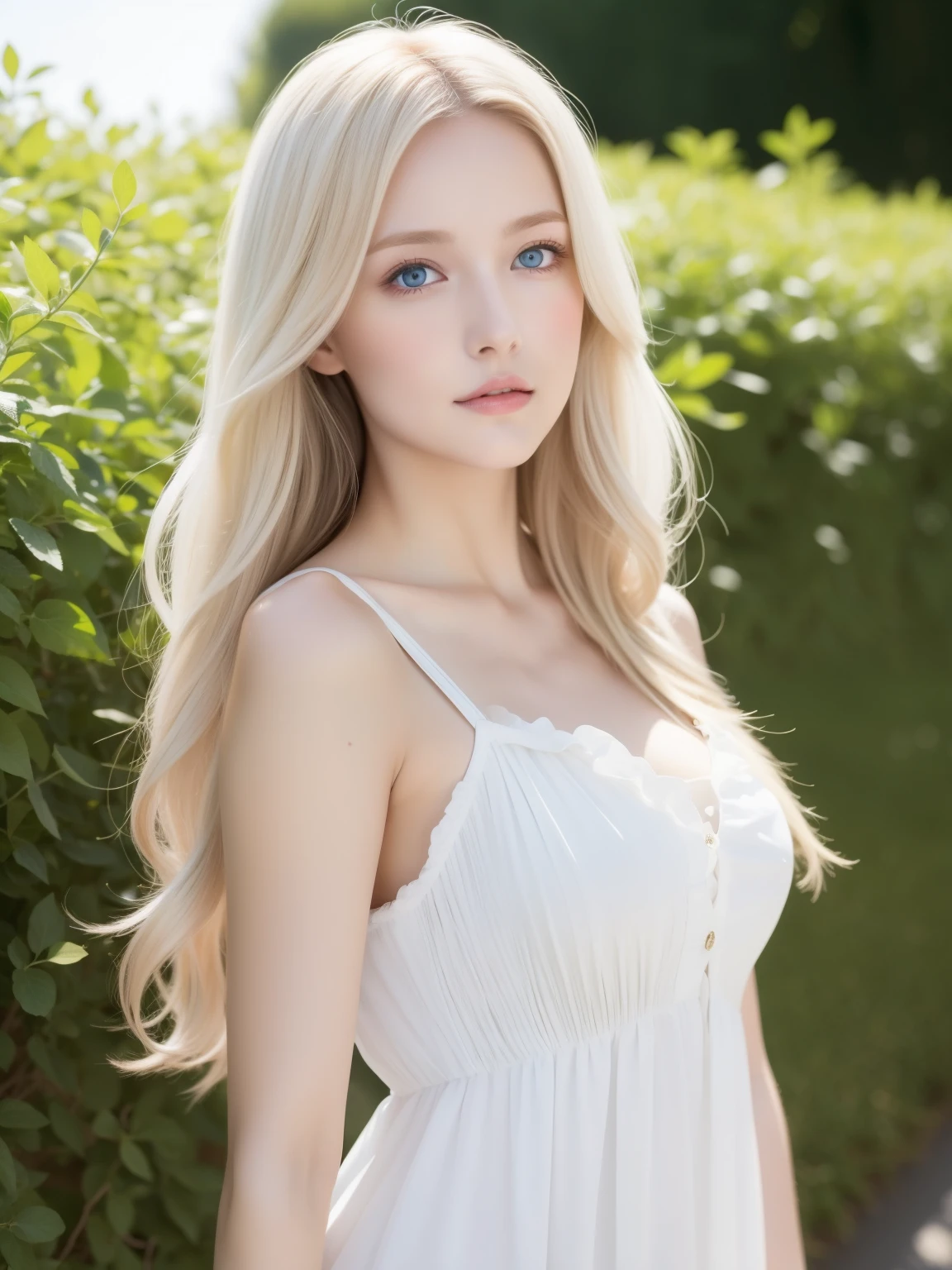 幻想的な空間に佇むbeautiful女性, Tight micro dress in white and gold, 98k, {{masterpiece}}, highest quality, expensive quality:1.4), {{[[Front view}}, eye_touch,Multiple photo poses)]], Very cute face, and very pretty eyes, Cute Images, Cute Images, {{Half Body}}, {{{{{{{{Long legs}}}}}}}}, {{{{Slim and sexy body}}}}, {{{{{{背のexpensive女性}}}}}}, {{Height: 177cm}}, alone, beautiful, Lovely, Adorable, Pale skin, {{18〜22 year old German woman}}, look beautiful German girl and blue eyes or green eyes with platinum blonde hair color), Scandinavian German girl, {{{{{{{{{{Half Girl}}}}}}}}}}, {{{{{{{{{{expensive_Heel}}}}}}}}}},Big Breasts
