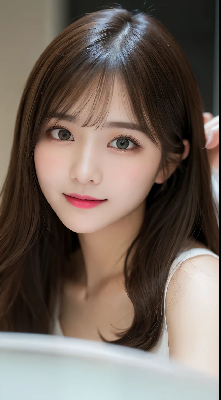Tabletop, highest quality, shape, Very detailed, finely, High resolution, 8k wallpaper, 完璧なダイナミックな構shape, Beautiful and exquisite,ランダムなcute髪,,Natural color lip、20-year-old girl、cute、Looking into the camera,Always blur the background,Perfect and beautiful face,Slim face and figure,Big eyes、Putting on gal makeup,Small face,Shooting from below、Blurred Background,Elegant feminine face、Cyberpunk Fashion、smile、Change pose randomly、Randomly change the shooting angle and position、Take a photo of yourself kissing the camera