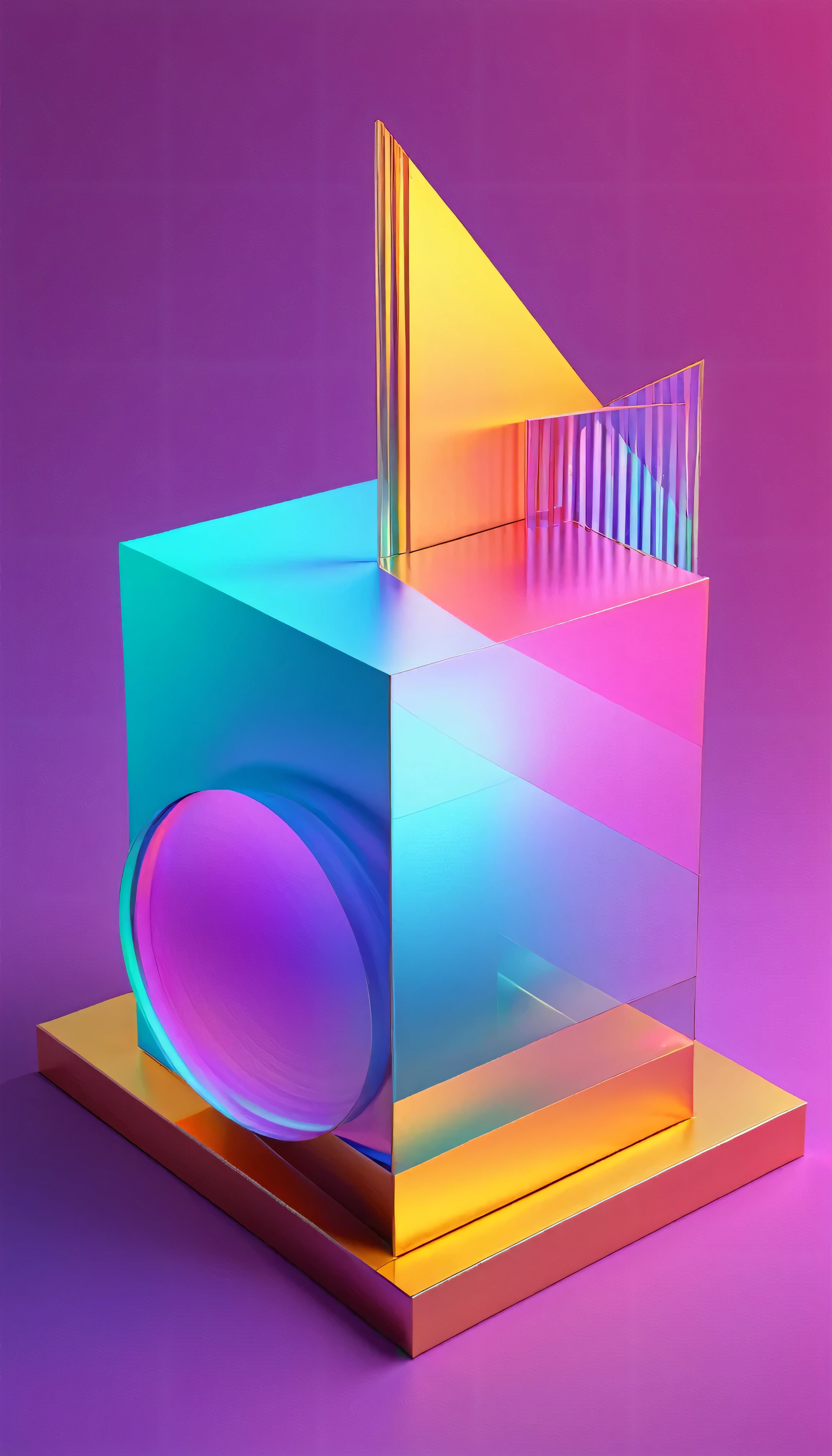 Abstract 3D shapes in holographic style, vibrant colors, arranged in a composition adhering to the golden ratio, background design, ultra realistic, digital painting