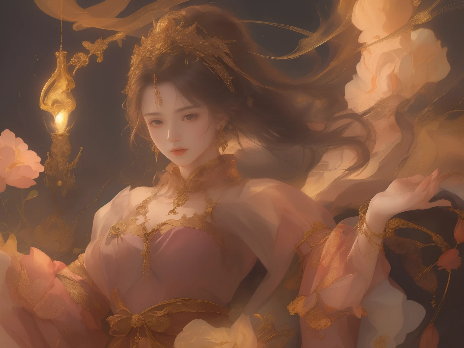 (Best quality:1.2,Masterpiece:1.2,A high resolution,1 girl,Chinese dress,Delicate hair accessories,Floral decoration,Stunning necklace,Exquisite jewelry,Gentle complexion,Detailed body,Bokeh effect,Realistic Shading,Studio lighting,twotonelighting,High-resolution skin texture:1.2,8K Ultra HD,digital camera,Soft lighting,professional render,voluminetric lighting,Sincere expression,sportrait,high resolution,4K,Blurred background), red clothes, light, wedding dress