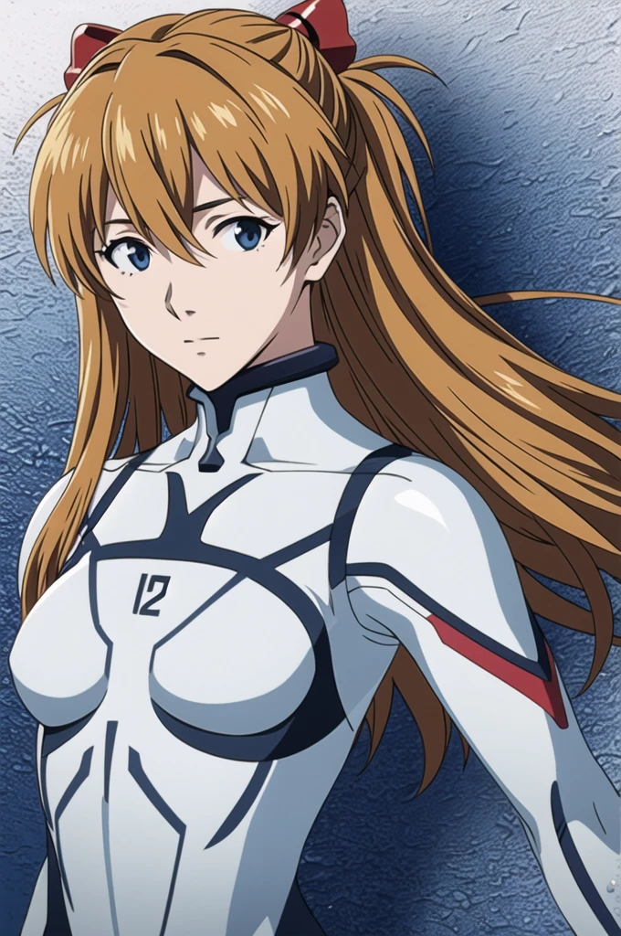 official art, unity 8k wallpaper, super detailed, beautiful and aesthetic, masterpiece, top quality, realistic, close, skin indentation, soryu asuka langley, interface headset, body suit under clothes, detailed eyes, detailed face, detailed hair, sea background, straight, viewer, glossy