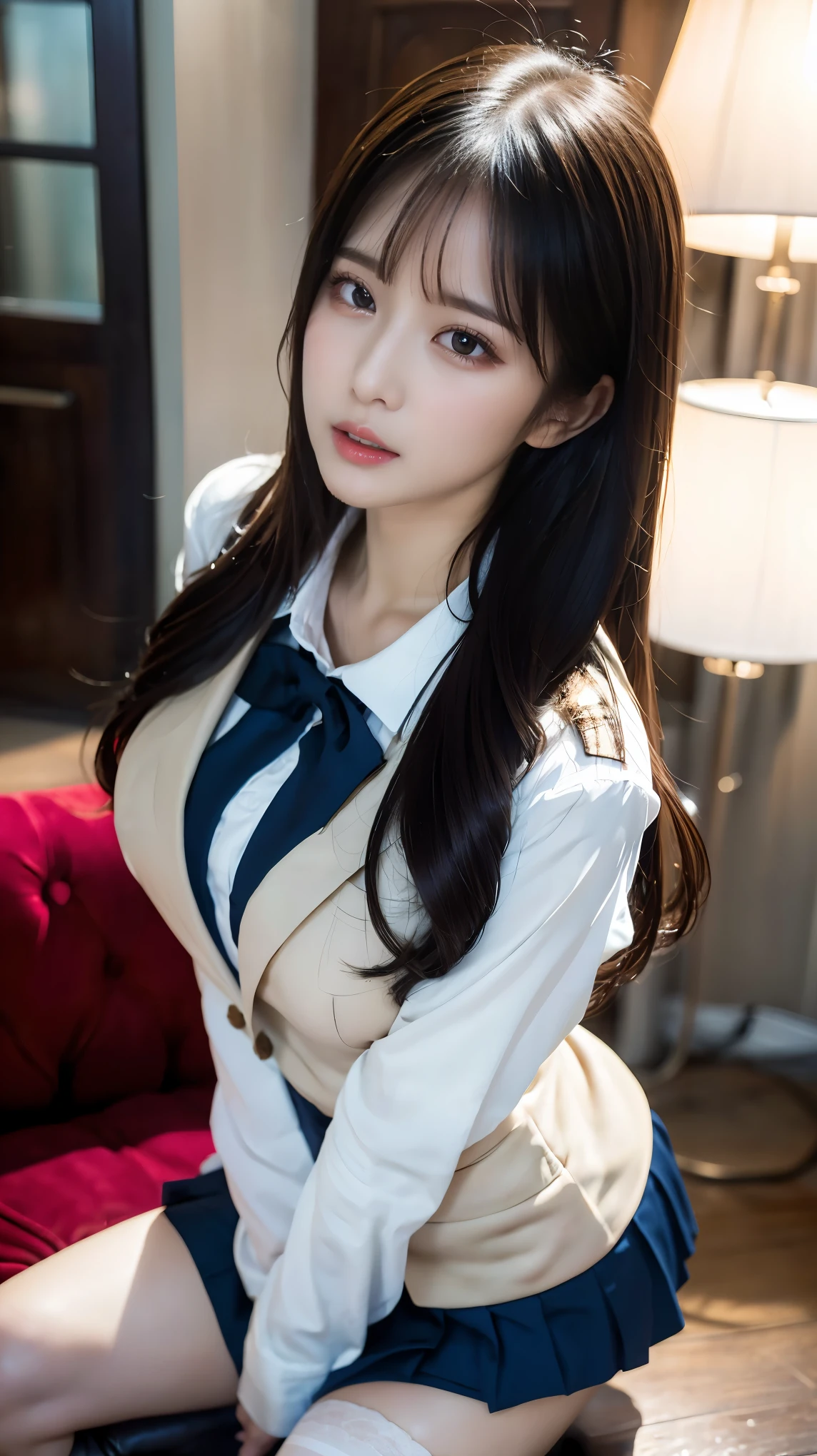 (8k, RAW Photos, highest quality, masterpiece:1.2), masterpiece, highest quality, shape, Very detailed, Fine details, High resolution, 8k,wallpaper, Perfect dynamic composition,(High quality with attention to detail, Realistic depiction of eyes:1.3), ((2 girls, Two high school girls)), The background is a room in a luxury hotel、 uniform、blazer 、Super Short Check Uniform Skirt、Navy blue knee-high socks、garter belt、Huge 、Disheveled uniform, Play with each other,Touching each other's bodies,Touching the body of the girl next door, Short Bob Hair, Black hair color, Huge胸, Big Natural Color Lip, Bold sexy pose, (Perfect shape), Crying a little、Cold Stare, Beautiful Makeup,Glitter makeup,The cutest 18 year old, Beautiful legs, Carving an idol pose, Voluptuous thighs, BREAK ceremony,((Random sexy poses、put in、Deep pleasure, Ecstatic eyes:1.2)), ((I gasp hard:1.2))、Ecstatic face、Climax expression, My whole body is convulsing, Skirt lifts
