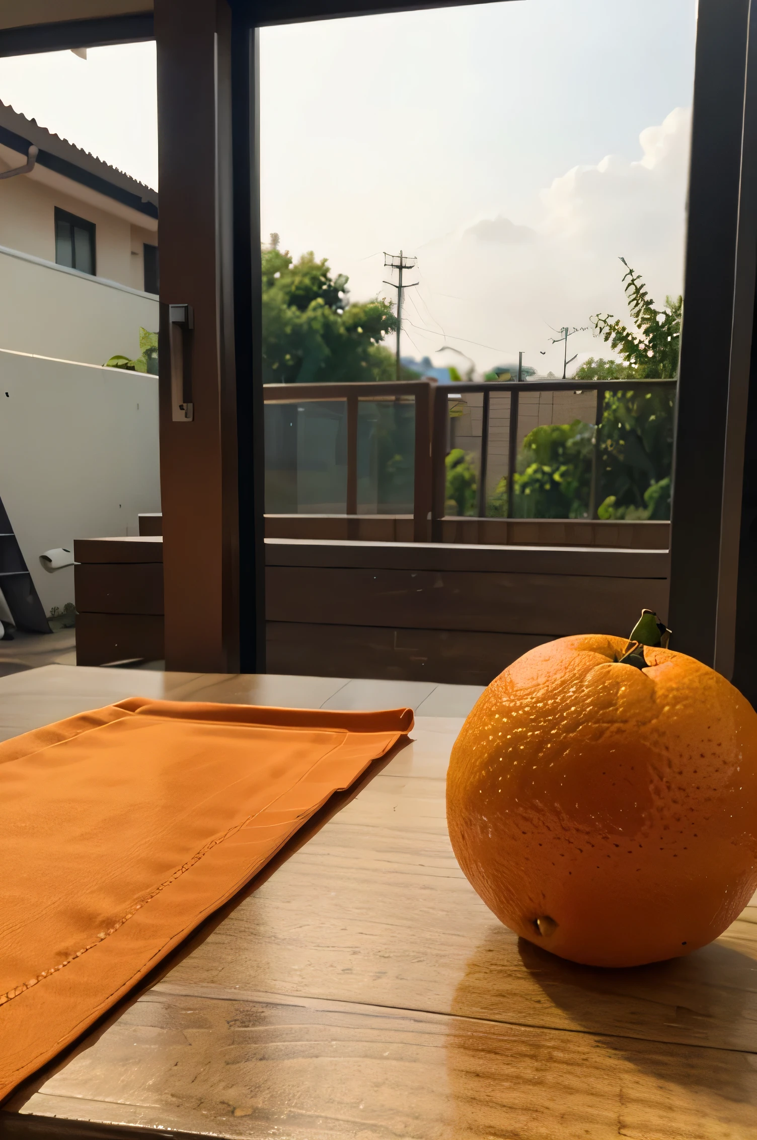 Orange on table with orange uin the background 

