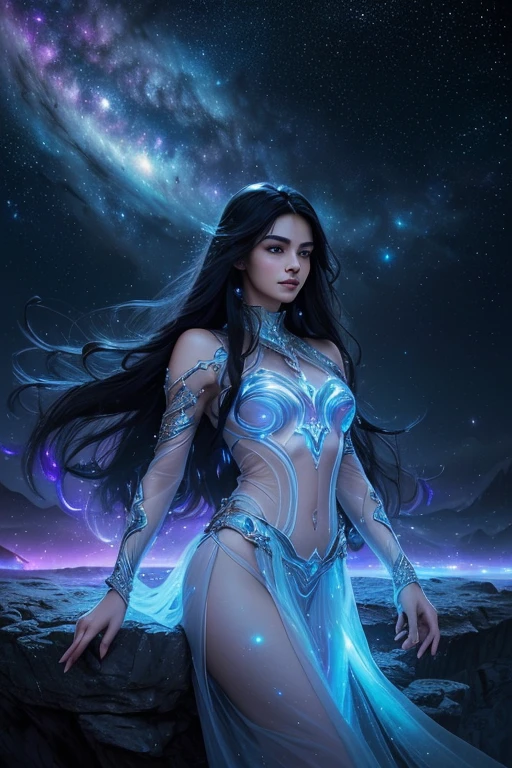 8k, masterpiece, RAW Photos, highest quality, Realistic, Very detailed, Depth of written boundary, Cinematic Light, Anatomically correct body,
One beautiful 40 year old woman, Very beautiful face, Exquisitely detailed face, (A calm and gentle face:1.4), Very delicate skin texture, Transparent muscle, Shiny white skin, Glamorous Body,
(Wavy black long hair:1.2), Sexy Breasts, Sexy ass,
(White micro bikini:1.2), (Detailed cloth texture:1.2), (Gorgeous jewel-studded body chain accessories:1.3), (Gorgeous necklace:1.1), (Gorgeous earrings:1.1),
(Dark starry background:1.4), (Milky Way:1.1), (milky way:1.1), (shooting star:1.1), (Dark coastline at night:1.4), (Pitch black sea surface:1.4),
(Standing on the beach:1.2),