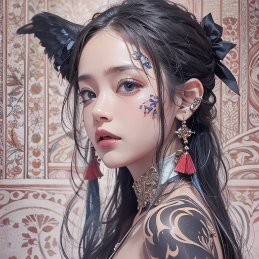that&#39;that&#39;it&#39;s raining, cthaty、Hair flow、 ((highest qualthaty、masterpiece、8k、Best image qualthaty、Ultra-high resolution、Award-winning works)、(Accurate anatomy:1.1)、(Look at me and smile:1.1)、Shining fair skin wthath Ultra-high resolution、The most detailed face、Ultra-high resolution detailed face、Ultra-high resolutionの髪の毛、(Ultra-high resolutionの煌めく瞳:1.1)、Beautiful face drawn in every detail、ancient gothic costume , Chest to chest, tattoo, There&#39;There is a real crow next to him.