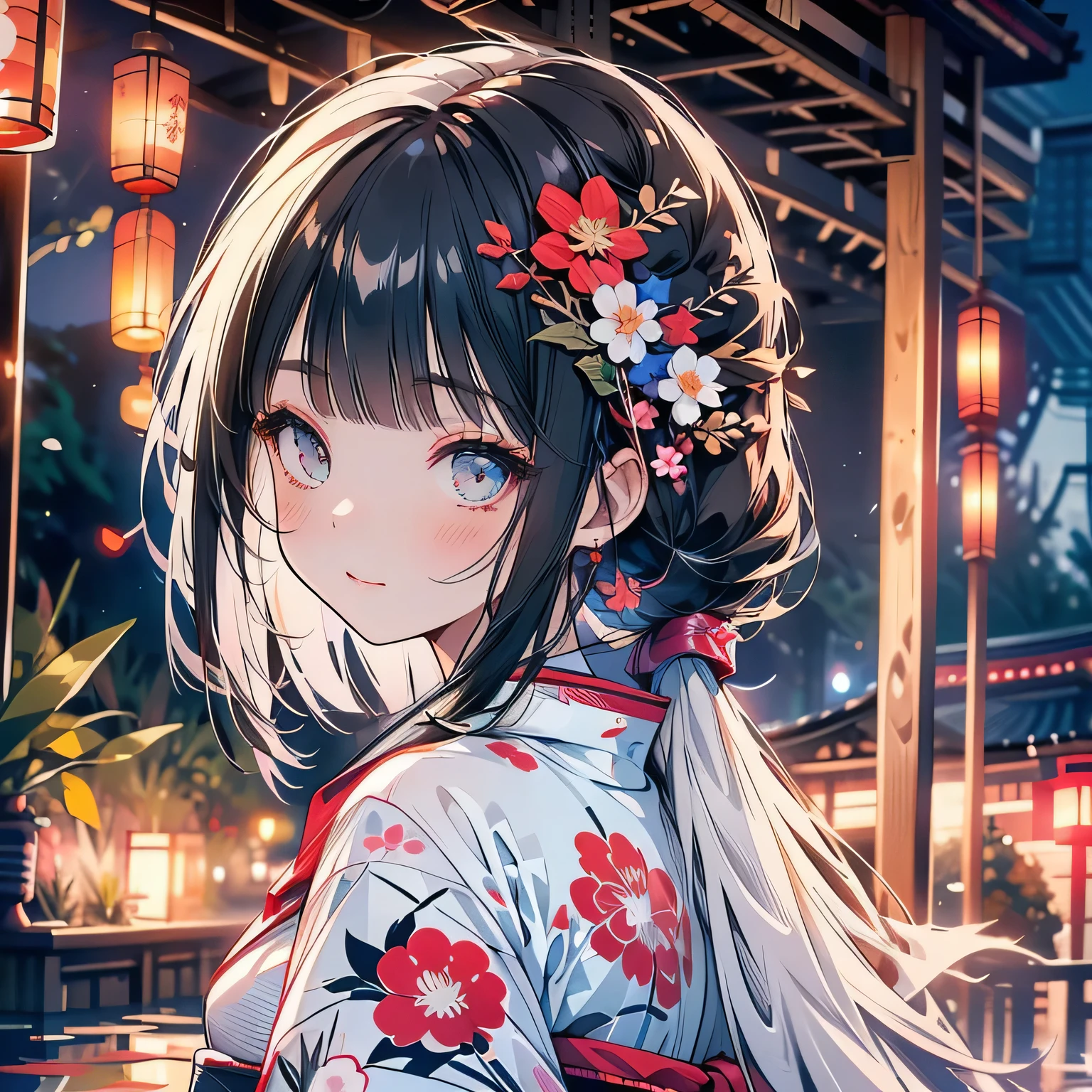 ((sexy cute mini kimono and elegant beautiful white laced panties)),
♥(Japanese beautiful flower printed kimono,yukata),((1girl,cute,young,semi long beautiful black hair,blunt bangs,twin tales,beautiful eyes)),(solo),((masterpiece, highest resolution,best quality)), (beautiful illustration),(Japanese beautiful flower printed kimono,yukata),(looking at the viewer), innocent smile,cinematic lighting,Japanese Festival,stall,fireworks,night sky,full moon,shooting star,