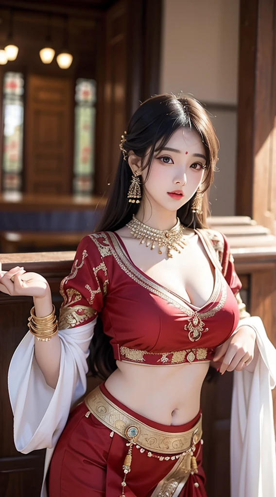 Une femme en sari posant pour une photo, Indian, traditional beauty, Indien, beautiful girl, Ornate Cosplay, en tailleur, Super mannequin indien, Belle jeune fille, femme magnifique, Asie du Sud-Est avec Long, Indien provocateur, magnifique belle femme, Tenue complexe, Hindu aesthetics, belle fille asiatique, Extremely detailed shot of the girl, jaw dropping beauty, Big breasts deep neckline sexy navel