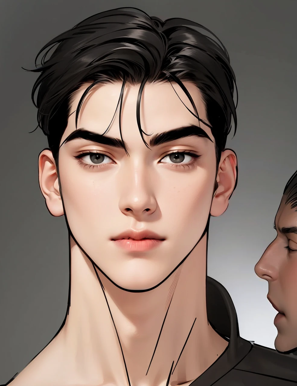 Masterpiece of man, Adult man with firm facial features like an Dutch, black eye, his nose is sharp, mature, black eyes, neat short balck hair, very handsome, white, clean, smooth skin, muscle body realistic,