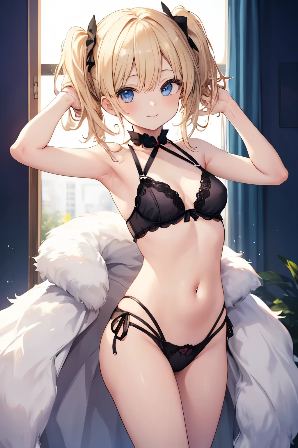 Blonde、blue eyes、girl、Small breasts、Twin tails、girl、Small breasts、Lolita、Bright smile、Looks about ************、Petan Musume、He is short、目のhighlight、Sexy thighs、lingerie、See-through、Showing armpits、Your eyes are so beautiful、highlight