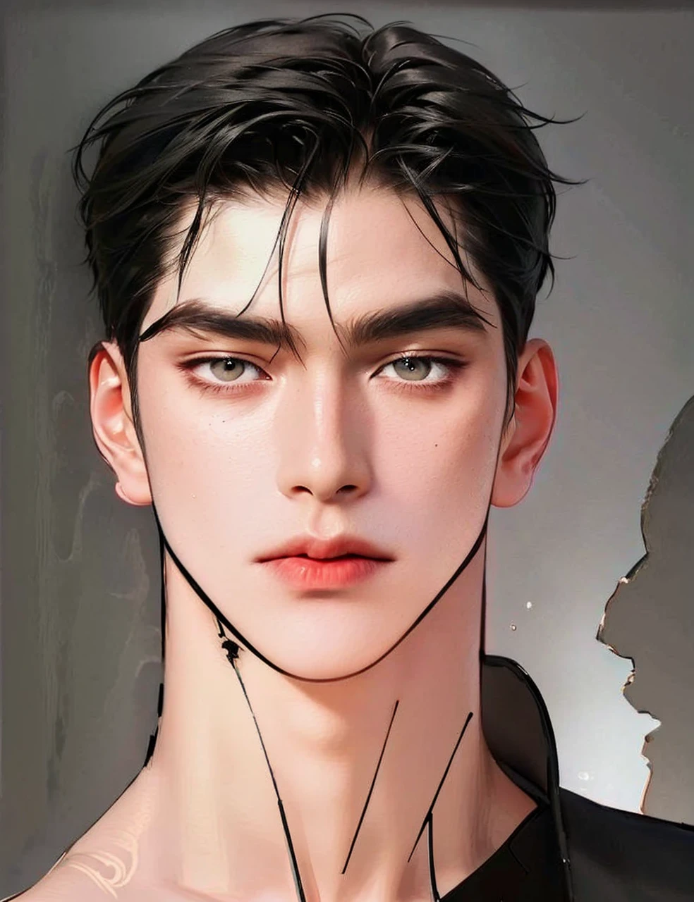 Masterpiece of man, Adult man with firm facial features like an Dutch, black eyes, his nose is sharp, mature, black eyes, neat short black hair, very handsome, white, clean, smooth skin, muscle realistic,