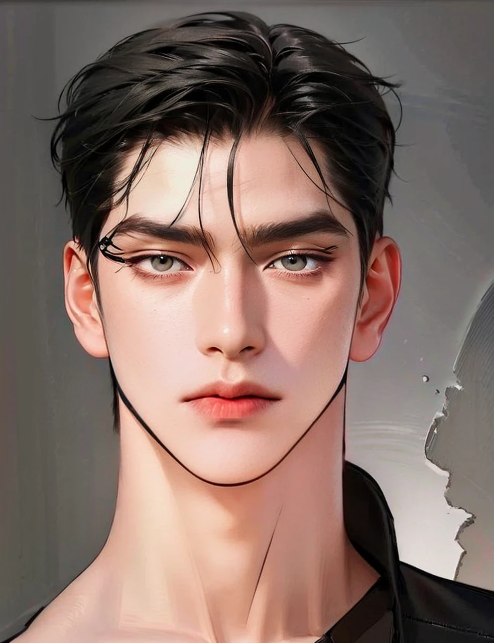 Masterpiece of man, Adult man with firm facial features like an Dutch, black eyes, his nose is sharp, mature, black eyes, neat short black hair, very handsome, white, clean, smooth skin, muscle realistic,
