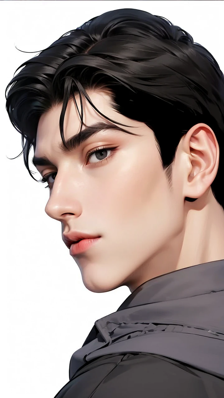 Masterpiece of man, Adult man with firm facial features like an Dutch, black eye, his nose is sharp, mature, black eyes, neat short balck hair, very handsome, white, clean, smooth skin, muscle body realistic,