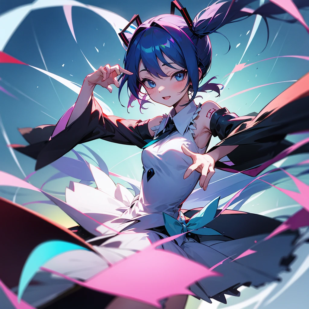 Young woman cheongsam illustration, masutepiece, Fine details, 4K, 8K, 12K, Solo, 1 person, Beautiful Girl, caucasian female, , Cirno, Light blue hair, Short hair, Black cheongsam、Deep slit in clothes