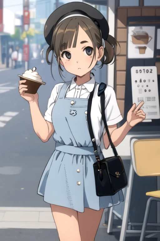 1girl, Subtle details, mini skirt, round face, Cafe