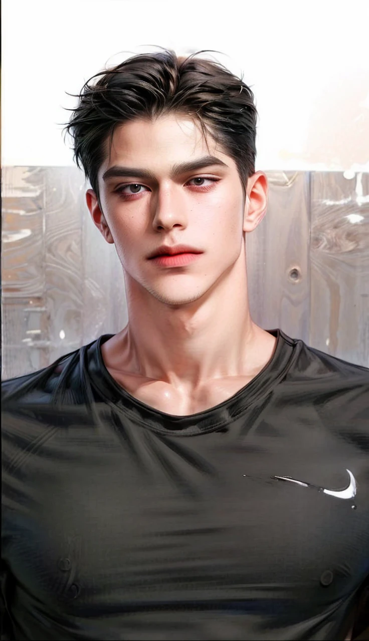 Masterpiece of man, Adult man with firm facial features like an Dutch, black eyes, his nose is sharp, mature, black eyes, neat short black hair, very handsome, white, clean, smooth skin, muscle realistic, 