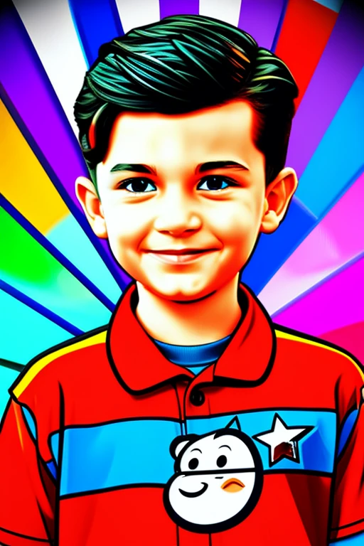 guttonerdjul23, (((arte da camiseta do vetor))) ready to print colorful graphite illustration of a 3-year-old boy with glasses,  bonito ,Very high detail, fundo colorido