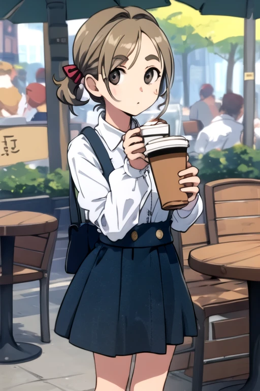 1girl, Subtle details, mini skirt, round face, Cafe