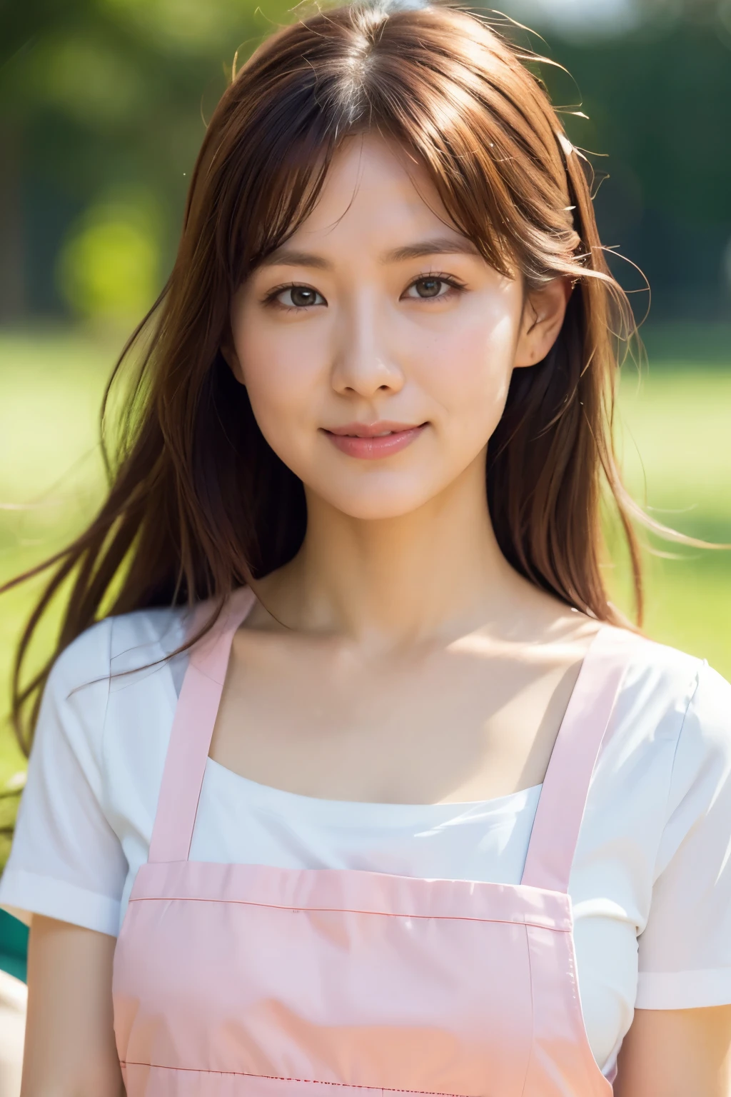Medium Size Display, Medium Shot, Written boundary depth, bust, Upper Body, Movie angle, masterpiece, highest quality, Very detailed, CG, 8k wallpaper, Beautiful Face, Delicate eyes, Otome, alone, smile, Divide the salad、cute、Pink Apron