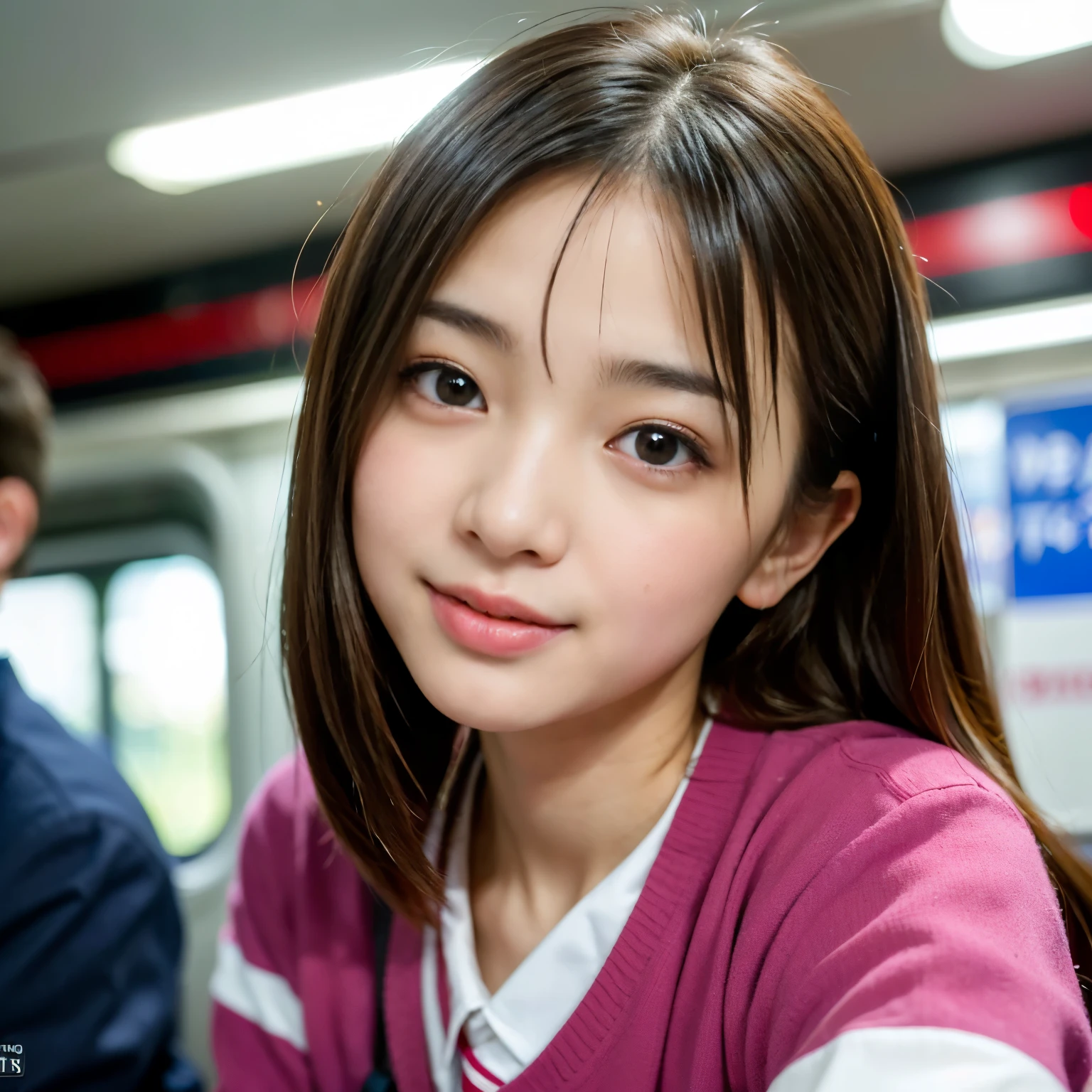 (Best-quality, Masterpiece, Ultra-High-Resolution, (Photorealistic:1.4), Raw Photo, depth of field, professional lighting, perfect anatomy, extremely details), 1girl, 15-years-old, the most famous Japanese idol, on crowded-train, ((wearing Japanese high-school uniform)), (((get sexually excited, extremely cute orgasm-face, extremely cute and extremely big orgasm-eyes, extremely beautiful orgasms-skins))), looking at viewer, detailed crowded-train, detailed sexually-excited, detailed orgasms-face, detailed orgasms-eyes