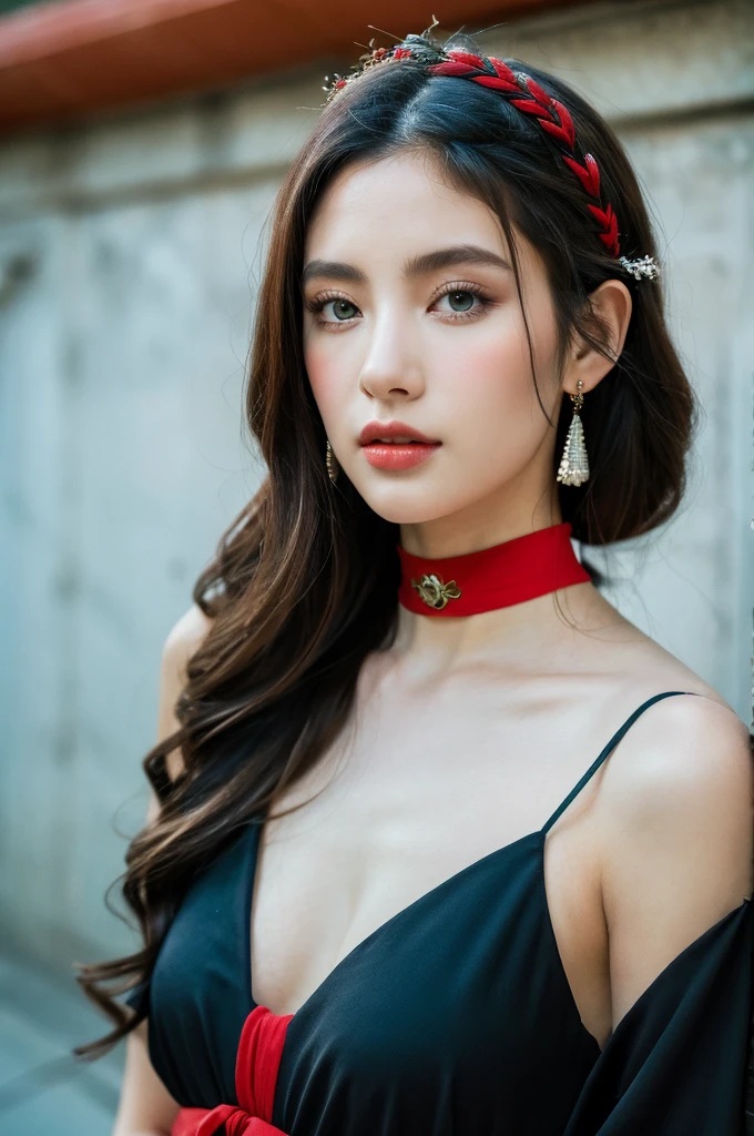 ( masterpiece, top quality, best quality,8k,years  girl,ultra detailed,raw photo:1.5),(photorealistic:1.4), (cinematic lighting), PerfectNwsjMajic, , Surrealism, UHD, ccurate, Super detail, textured skin, High detail, Best quality, dynamic angle, White skin,[Beautiful blue eyes], high nose,(1girl),(good anatomy:0.5)), Dreamy atmosphere,expressive brush strokes, mystical ambiance, Artistic interpretation, a whimsical illustration,dark, Subtle colors and tones, mystical aura, niña02, photographed on a Nikon Z7 II mirrorless camera,120 mm F/4 Wide angle
girl02, 1girl, solamente, Cabello largo, Mirando al espectador, cabello negro, mangas largas, braid
A woman in a white dress and a black braid with a blue and red pattern at the neck, Chen Lu, Moda Art Nouveau bordada, Un retrato de personaje, aestheticism,
A woman wearing a black top and a red scarf with a red and white design at the neck, Chen Jiru, Moda Art Nouveau bordada, A silkscreen, cloisonnismo
La mejor calidad, Obra maestra, Ultra detallado, Disparo de vaquero, afluente, 3dmm, boceto a tinta, tinta de color, renderizado de tinta, Renderizado de octanaje, Pasteles, papel de arroz, 1girl, hermosos ojos detallados, (Peinado alternativo), Cabello ultra detallado, elegante, (encantador), (delicado), bonita, Lindo, vestido de encaje, en el centro del marco, cadencia, fantasy, Mirando al espectador,((upper body))