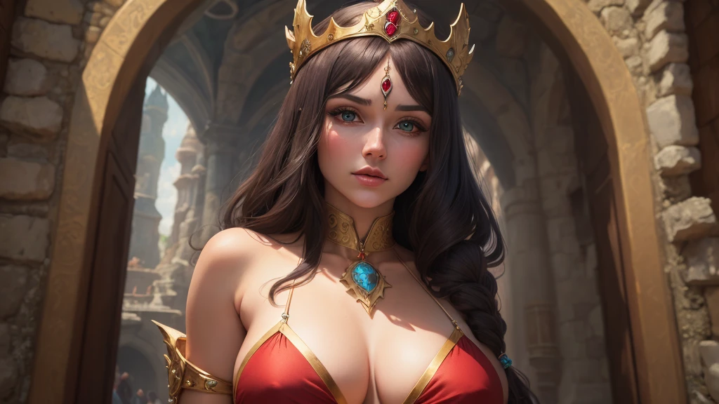 ((best quality)), ((masterpiece)), (detailed), close up, person wearing bikini, , Fantasy Art, giant ruby crown, 3D goddess photo, Rostland&#39;s style, charming light, 8k resolution, Striking body, (Carefully designed clothing details:1.3), Vibrant colors, Strong presence, (Ethereal Light:1.1)(masterpiece, Top quality, best quality, Official Art, beautiful and aesthetic:1.2), (1 Girl), (Fractal Art:1.2),absurd, high resolution, Making clothing out of extremely fine transparent blue liquid, Ultra-precise depiction, Solitary, (Zentangle:1.2), Flowing hair, shiny skin, (Abstract:1.2), tights, looking at the audience, complex , Halo,