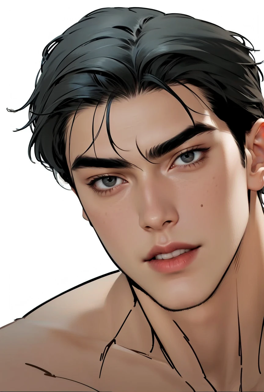 Masterpiece of man, Adult man with firm facial features like an Dutch, black eye, his nose is sharp, mature, black eyes, neat short balck hair, very handsome, white, clean, smooth skin, muscle body realistic,
