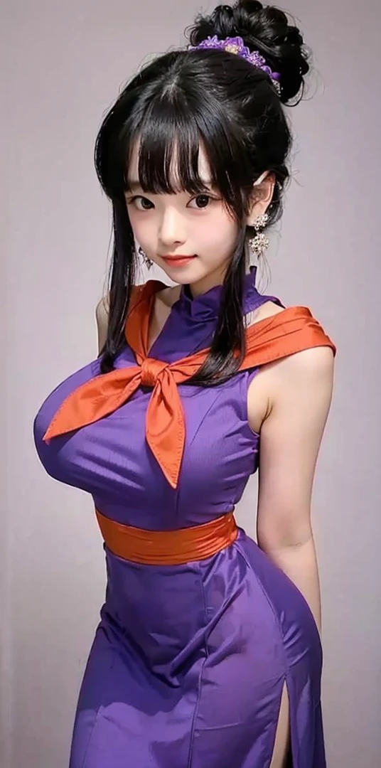 chichi wearing purple dress, convert to real life photo