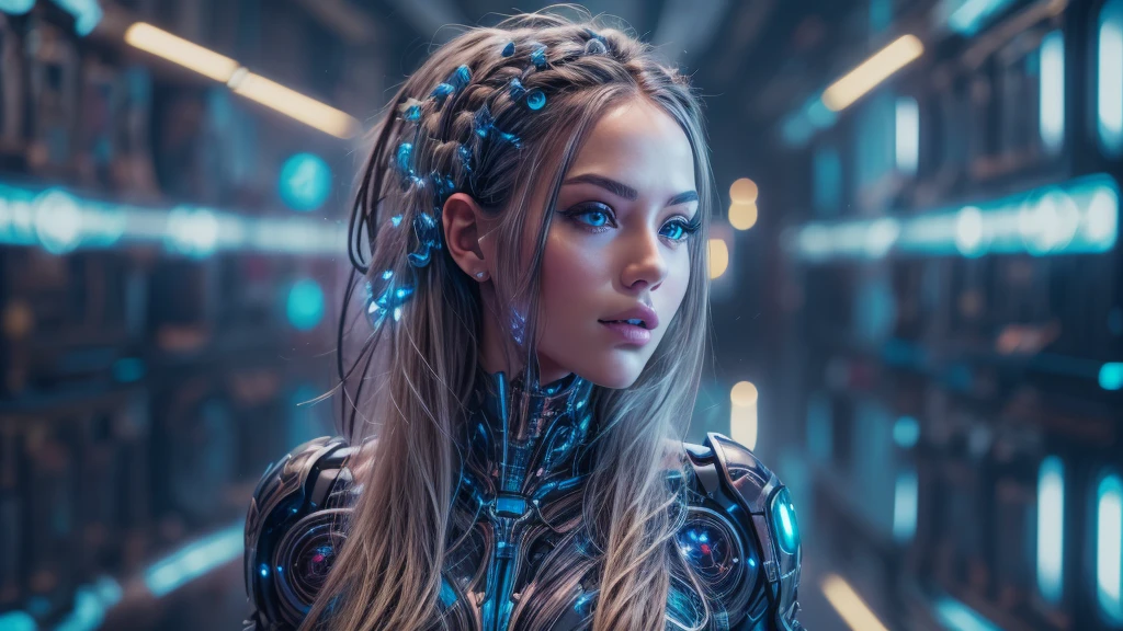 A beautiful futuristic cybernetic girl with hair with strands of neural networks, Futurism, UHD, super detail, best quality, 8k