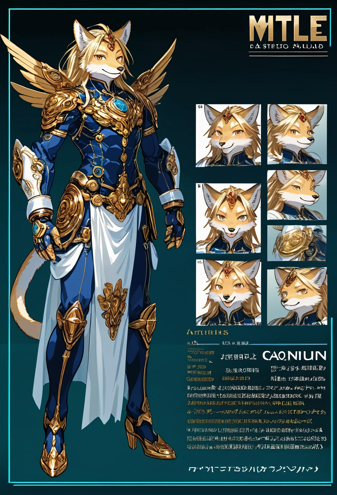 ((masterpiece)), (ultra detailed), (best quality), detailed background, (style of Science Fiction), (concept art, character sheet), game package, absurdres(highly detailed beautiful face and eyes)perfect anatomy(angelic handsome boy, kemono, )(furry anthro),