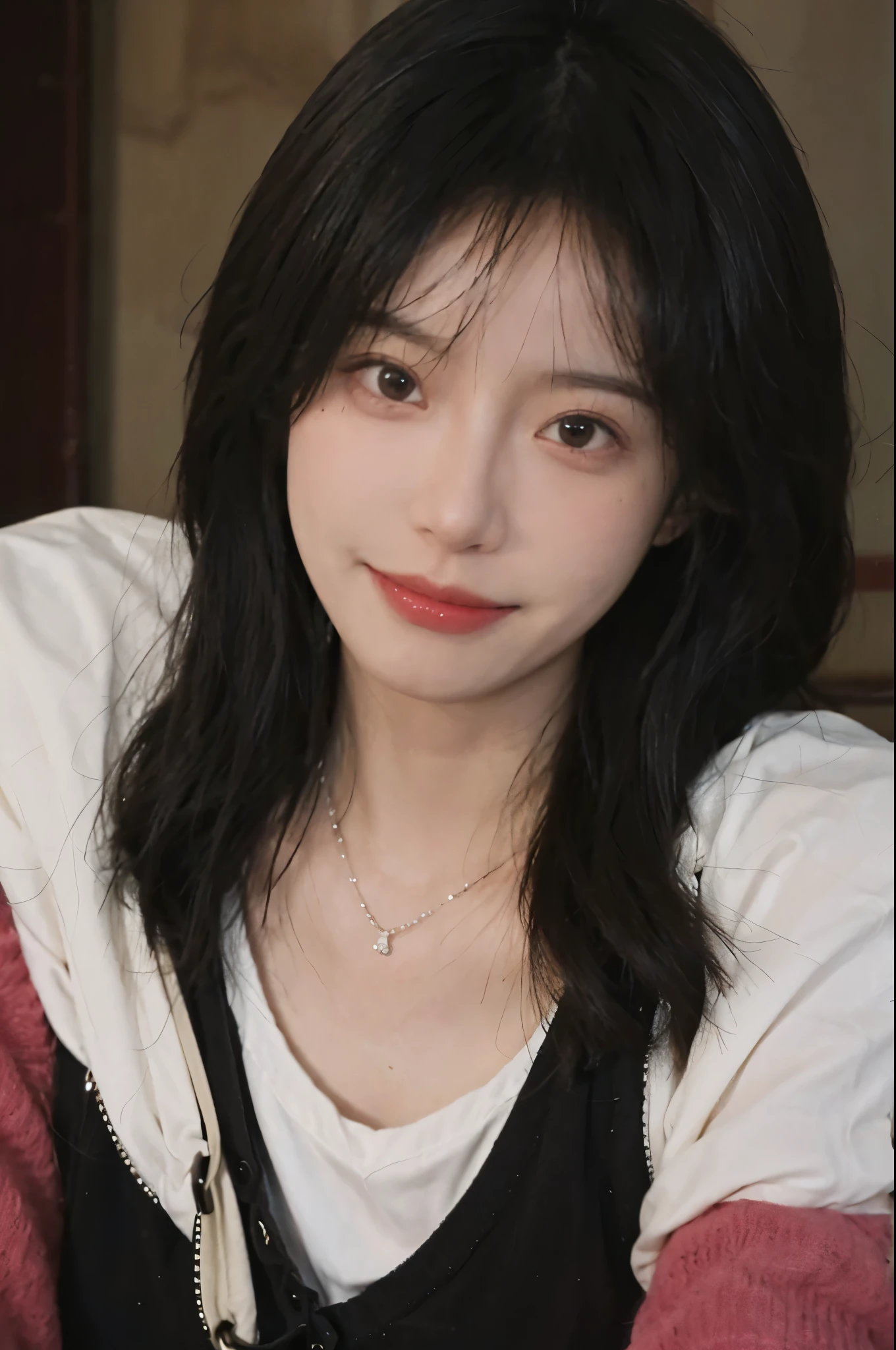 best qualtiy, Ultra-high resolution, (realisticlying:1.4),((Medium hair))), (tmasterpiece:1.3), (complexdetails:1.2), 1girll, solo, delicated, beautifuldetails, (Detailed eyes), (detailedfacialfeatures), , (((little breast))), skin tight, (head straight-looking at viewer), (being thin), (best qualtiy:1.4), (Ultra-high resolution:1.2), cinematric light, (Extreme detail illustration), (Gloss on lips, best qualityer, Ultra-high resolution, depth of fields, Caustics, Wide lighting, naturalshadow, 85mm, f/1.4, iso 200, 1/160s:0.75),1girll, solo, (((White suspenders)))ssmile, Suits, choker necklace,