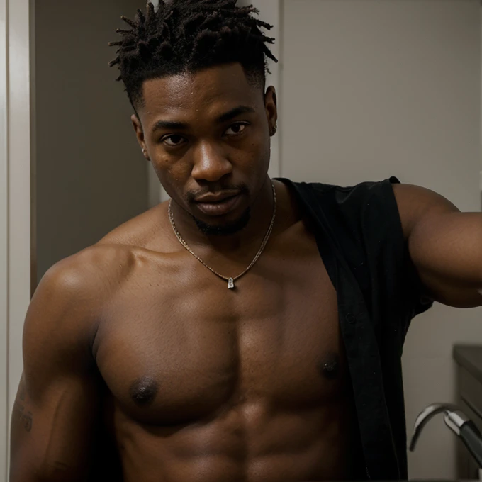 Selfie de um homem negro rapper sem camisa