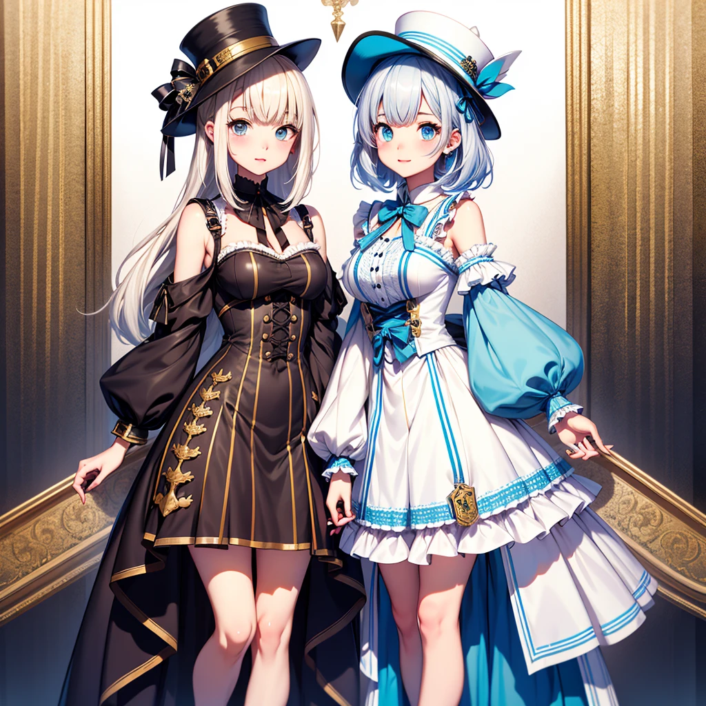 One girl、highest quality、VTuber - whole body、Milky white short hair、masterpiece、Official Art、The best configuration、Long straight hair with milky white top and blue tips、Herringbone hat、Sherlock Holmes costumes、