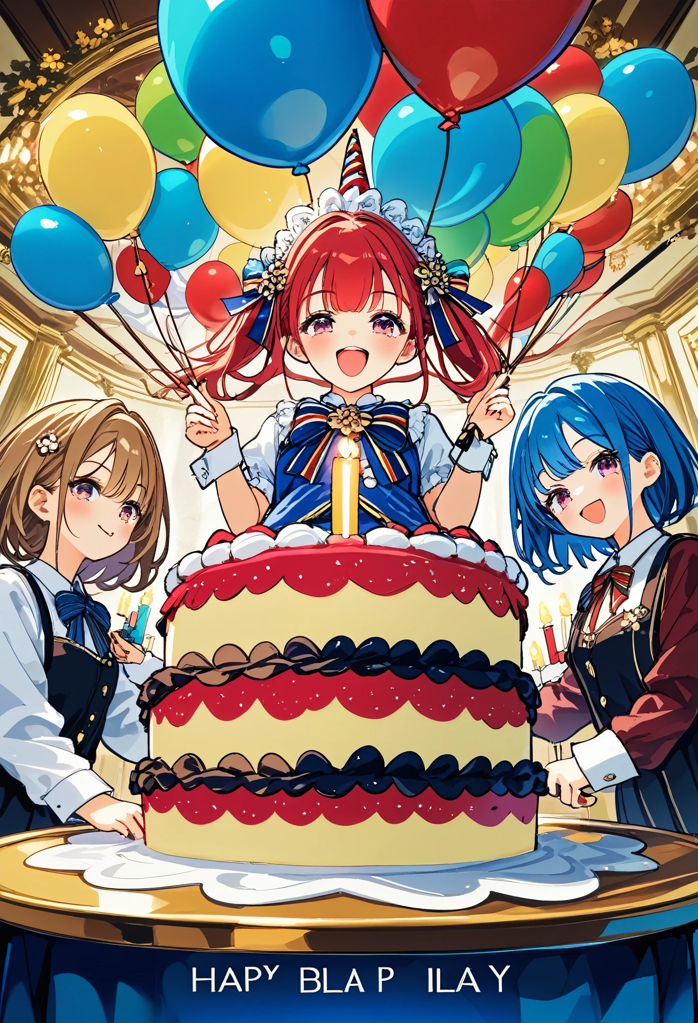 cover page, anime key visual, highres, top quality, best quality, paid reward available, High-quality illustrations, unparalleled masterpiece, perfect artwork, absurdres(A family at a birthday party,  blowing out candles on a birthday cake)(room decorated with balloons and streamers, festive and colorful atmosphere)(kemono parents of diverse descents smiling and clapping)perfect anatomy, cake with candles and colorful icing, joyful and celebratory mood, special family moment, fan-created work shared on platforms Pixiv or Twitter, cinematic lighting, dynamic angle,