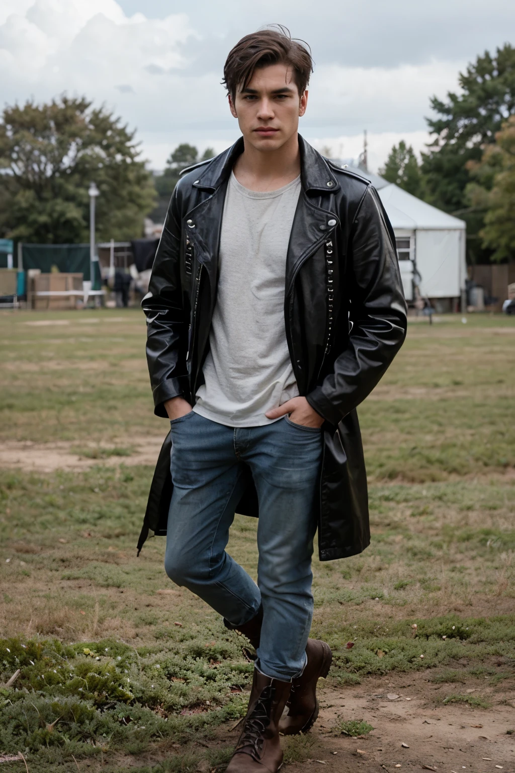 

### 1. Ryan
- **Stature:** Tall and well built, with a height of around 185 cm and an athletic body. His hair is jet black, cut short and neat, often a little messy due to his busy activities. His eyes were dark brown, with a sharp and determined look. His face is firm with a strong jaw, often looking serious and full of concentration. 
- **Clothing Style:** Usually wears a black leather jacket or trench coat, plain t-shirt and jeans. Practical leather boots for field activities.
