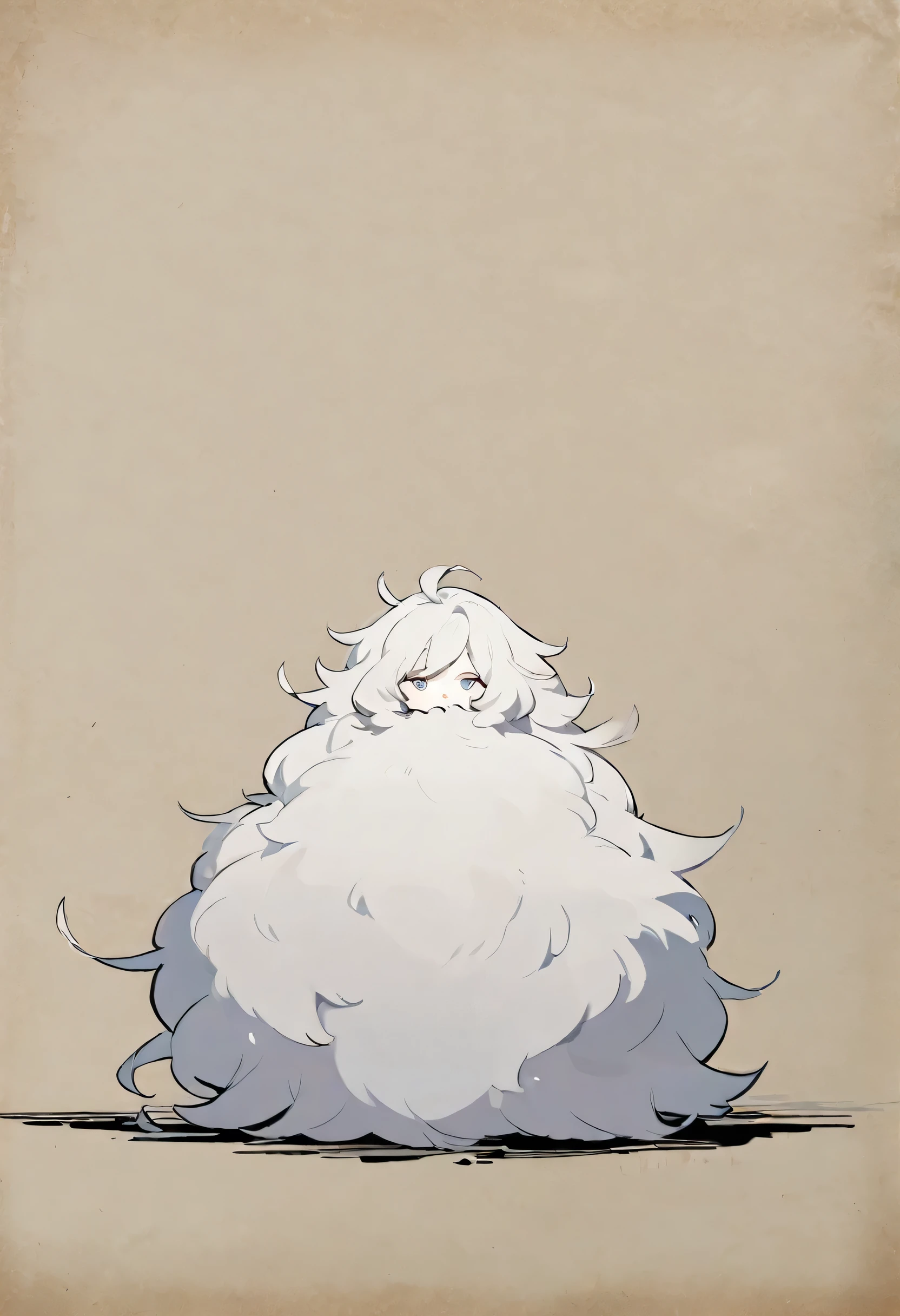 One Girl,whole body,Are standing,low length,Very little,Dynamic,Concept Art,Gray Hair,albino,Hair is hiding the body,Shaggy Hair,super long hair,,albino,Fluffy hair, Thick hair,Because it's small,Nightwear,Dynamic,The whole body is surrounded by hair,Arknights Wind,Like a mop,Curly hair,Long bangs that reach between the eyes,Long hair that reaches the floor,Red eyes,Drooping eyes,Holding a book,Long Skirt,cardigan,Long side hair,