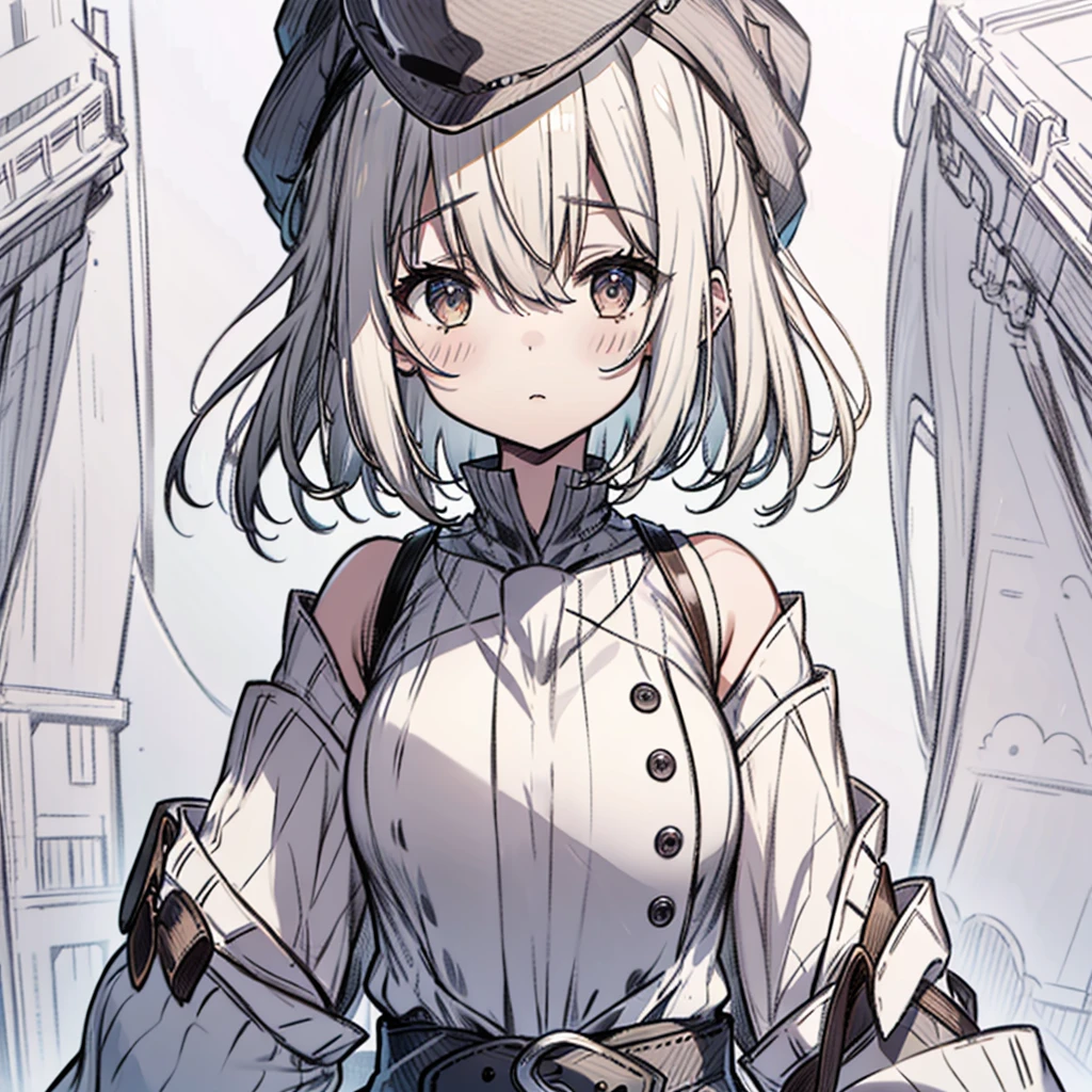 One girl、highest quality、VTuber - whole body、Milky white short hair、masterpiece、Official Art、The best configuration、Long straight hair with milky white top and blue tips、Herringbone hat、Sherlock Holmes costumes、