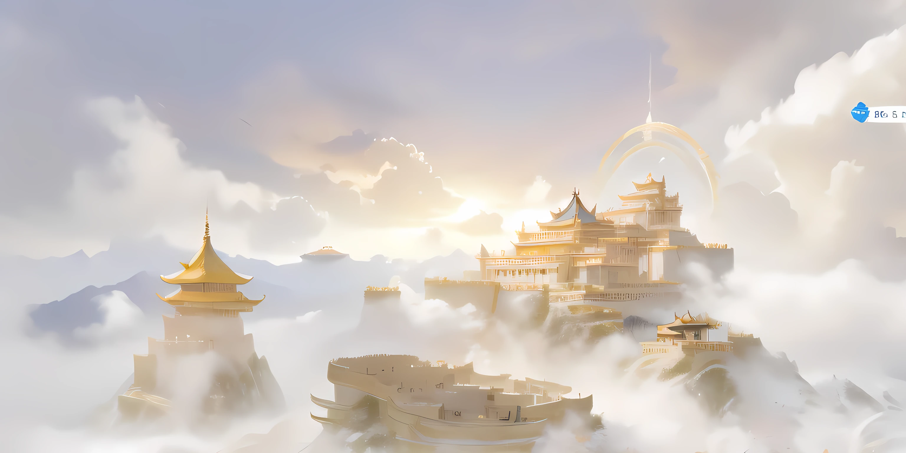 Cloud rendering，arafd view，A fantasy castle in the sky，, palace background, Chinese fantasy, matte concept art, 4K detail fantasy, Chinese ancient castle, Beautiful rendering of the Tang Dynasty, fantasy concept art, Unreal Engine Fantasy Art, Amazing screensaver, 