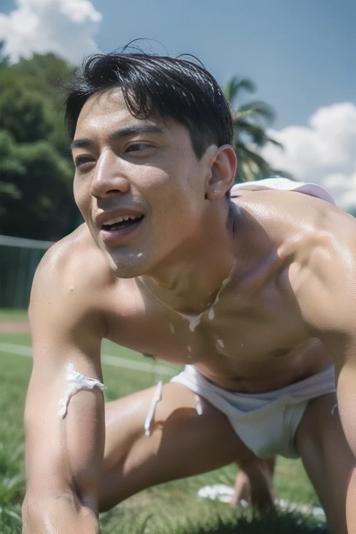 Boy on rugby field,sweat leggs,Photos during exercise, topless ,masculine boy,Exquisite facial features,virile,musculature,rich facial detail,((wearing micro thong ))closeup cleavage , sexy , NSFW. ,eroticism , erect nipples. Long hard nipples , swollen nipples , full length shot(fls) , sexy ,NSFW , eroticism , blushed face , kneeling Infront my crotch , ((pov my crotch)) , grins, handsome boy , look up , smile , drooling, 🤤, (((overflows white liquids on face))) , facial cum on face , ((rich facial cum))