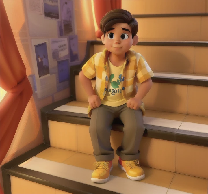 Menino sentado na escada, Poster estilo disney pixar
