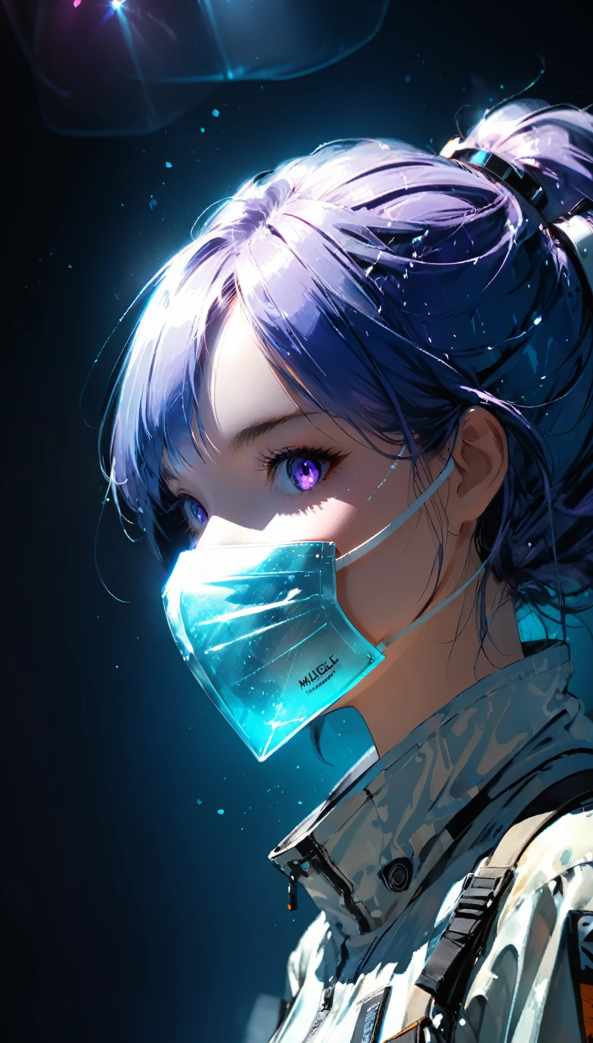 (in style of Ashley Wood:1.3),
(Chemiluminescence:1.2),1girl,(minimalism:1.2),(in a symbolic and meaningful style:1.1),(highly reflective surface equipment:1.2),(mediumvioletred smooth soft Aerogel mouth mask:1.1),(detail ray tracing:1.1),mouth mask,