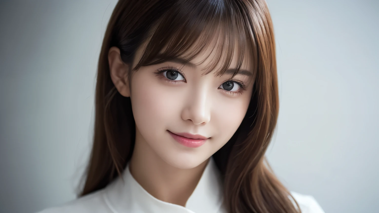 One Girl, (Wear trendy fashion:1.2), (RAW Photos, highest quality), (Realistic, Realistic:1.4), Tabletop, Very delicate and beautiful, Very detailed, 2k wallpaper, wonderful, In detail, Very detailedな CG Unity 8K 壁紙, Very detailedな, High resolution, Soft Light, Beautiful detailed girl, Looking into the camera、Very detailedな目と顔, Beautiful and sophisticated nose, Beautiful details, Long Hair, small, White clothes、White Background、Background is white、Cinema Lighting, Perfect Anatomy, Slender body, smile,