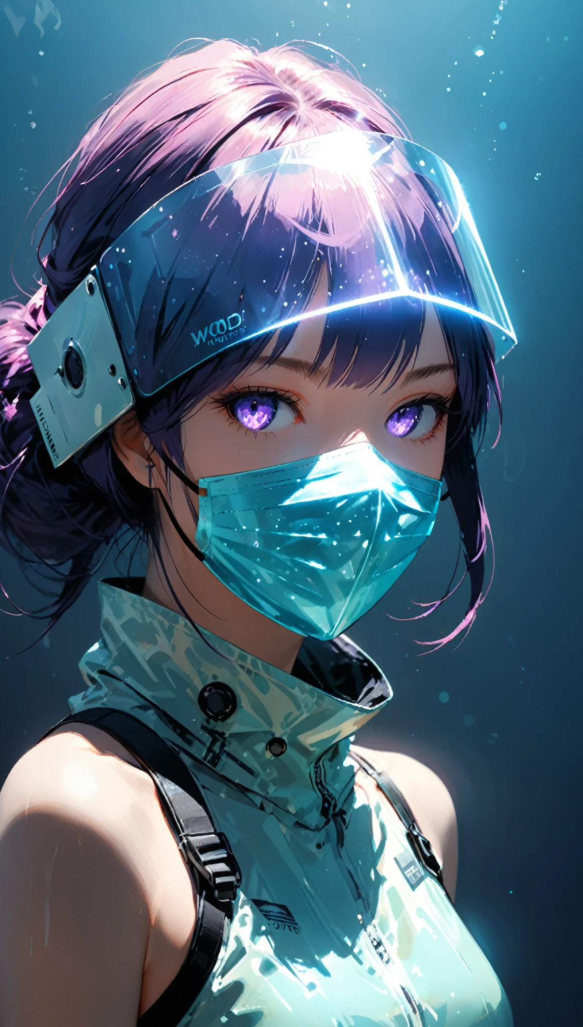 (in style of Ashley Wood:1.3),
(Chemiluminescence:1.2),1girl,(minimalism:1.2),(in a symbolic and meaningful style:1.1),(highly reflective surface equipment:1.2),(mediumvioletred smooth soft Aerogel mouth mask:1.1),(detail ray tracing:1.1)