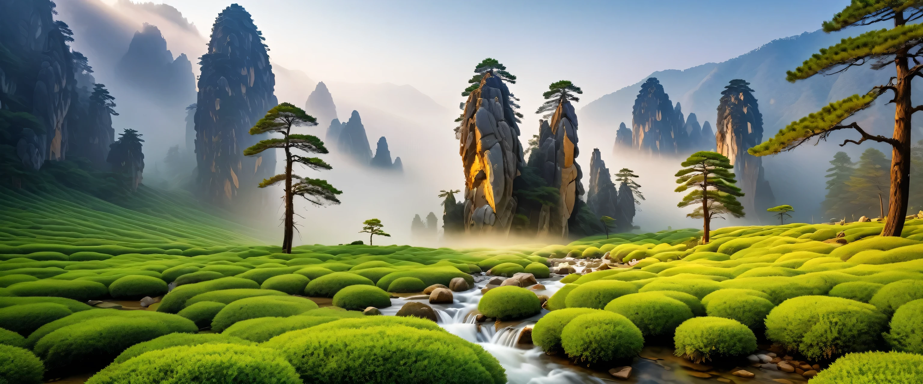 photography,3D photography,Large depth of field,High Definition,Landscape photography,National Geographic award-winning works,8k,George Digarakis,Green mountains without ink, a painting of eternity,Flowing Water Without Strings Eternal Qin,Heavy snow,Snow Mountain,Snow scene,snow,Pine Forest,fog pine,(Welcome pine),Strange Stone Forest,(fog),(Big fog),Layer upon layer of mountains,Cool and warm colors,(RAW photos,best quality),(Reality,Photo reality:1.3),masterpiece,Extremely beautiful,high resolution,The original,Perfect lighting,(RAW photos,Best quality),(reality,Photo reality:1.3),masterpiece,Extremely exquisite and beautiful,high resolution,Original,Perfect lighting,(Extremely detailed CG:1.2),Unite,2k wallpaper,Amazing,Fine details