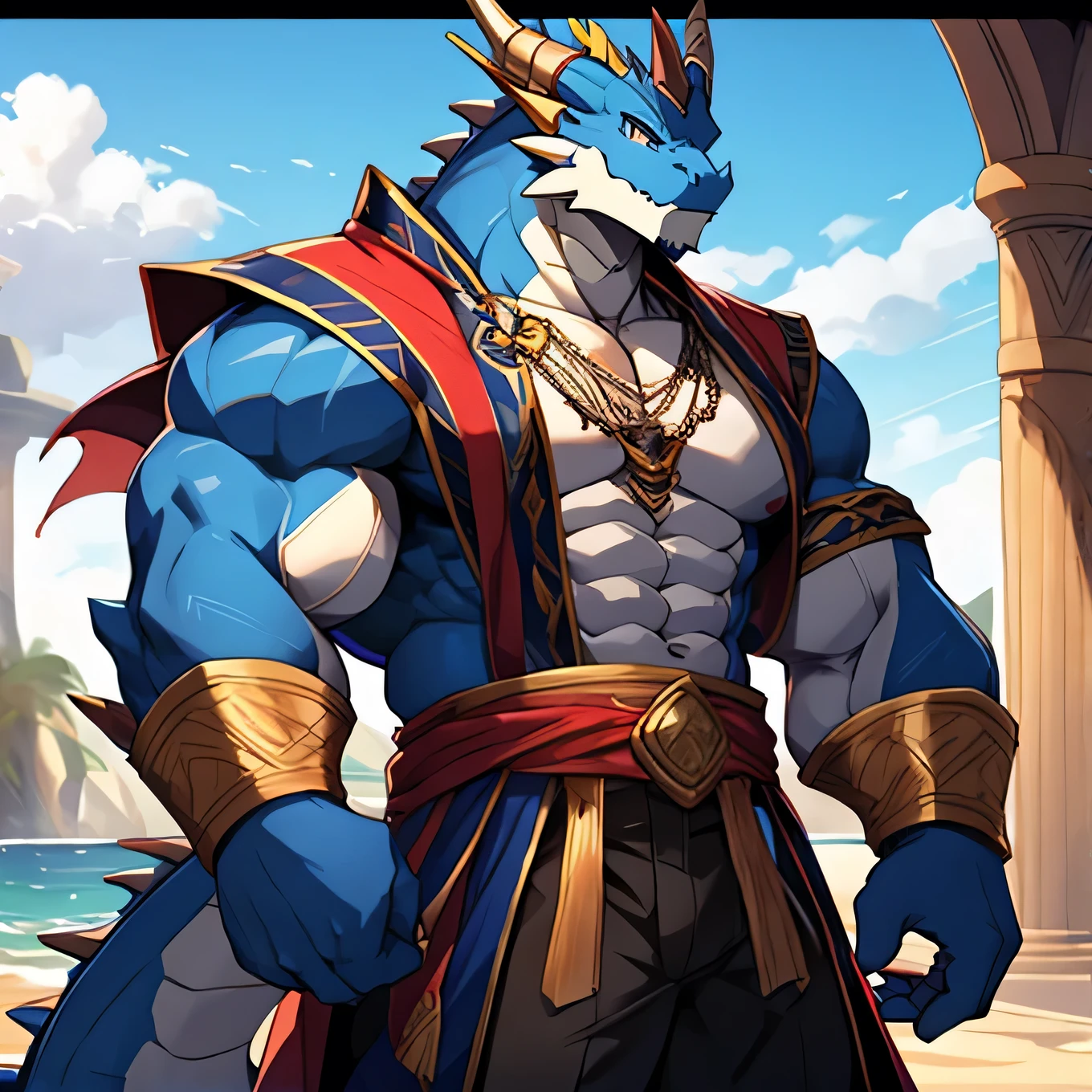 Muscular Macho vestments Navy Blue Dragon Man Handsome