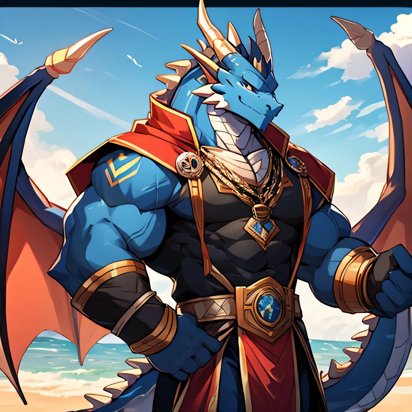 Muscular Macho vestments Navy Blue Dragon Man Handsome