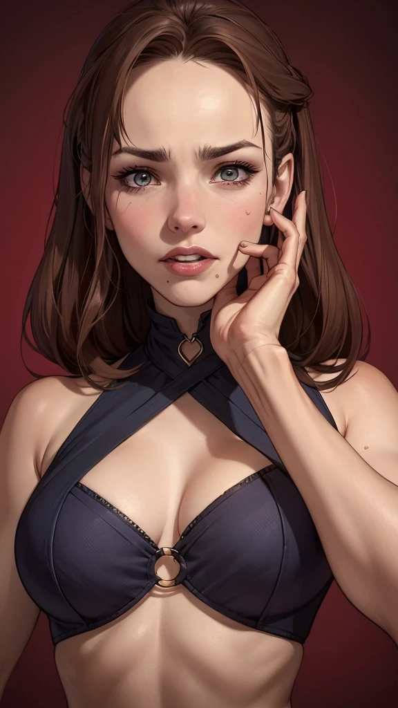 a close up of a woman with a very nervoso expression on her face, nervoso look, fierce expression 4k, raiva. hiper detalhado, nervoso expression, nervoso looking, an nervoso expression, very nervoso expression, scary nervoso pose, nervoso face, nervoso 8 k, highly detailed nervoso anime face, very nervoso, nervoso, evil expression, artgerm detalhadoum close de uma mulher com uma blusa preta e um colar, maquiagem suave, portrait of Barbara Palvin, rosto extremamente lindo, rosto perfeito ), rosto bonito e atraente, ana de armas portrait, Retrato de Sophie Mudd, linda garota modelo, rosto lindo, Barbara Palvin, rosto sexy com maquiagem completa, rosto lindo feminino, rosto muito lindo, maquiagem sutil