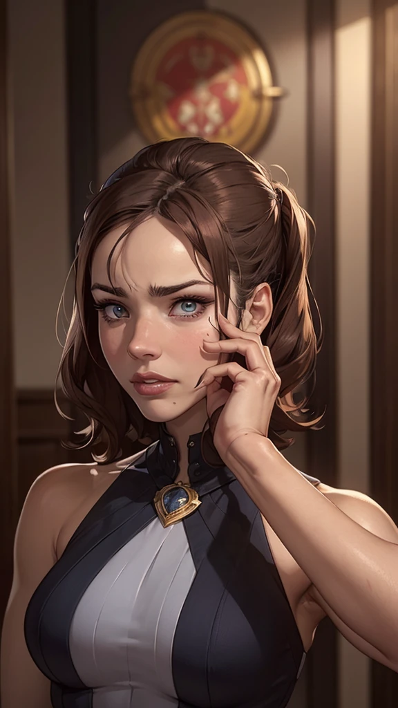 a close up of a woman with a very nervoso expression on her face, nervoso look, fierce expression 4k, raiva. hiper detalhado, nervoso expression, nervoso looking, an nervoso expression, very nervoso expression, scary nervoso pose, nervoso face, nervoso 8 k, highly detailed nervoso anime face, very nervoso, nervoso, evil expression, artgerm detalhadoum close de uma mulher com uma blusa preta e um colar, maquiagem suave, portrait of Barbara Palvin, rosto extremamente lindo, rosto perfeito ), rosto bonito e atraente, ana de armas portrait, Retrato de Sophie Mudd, linda garota modelo, rosto lindo, Barbara Palvin, rosto sexy com maquiagem completa, rosto lindo feminino, rosto muito lindo, maquiagem sutil
