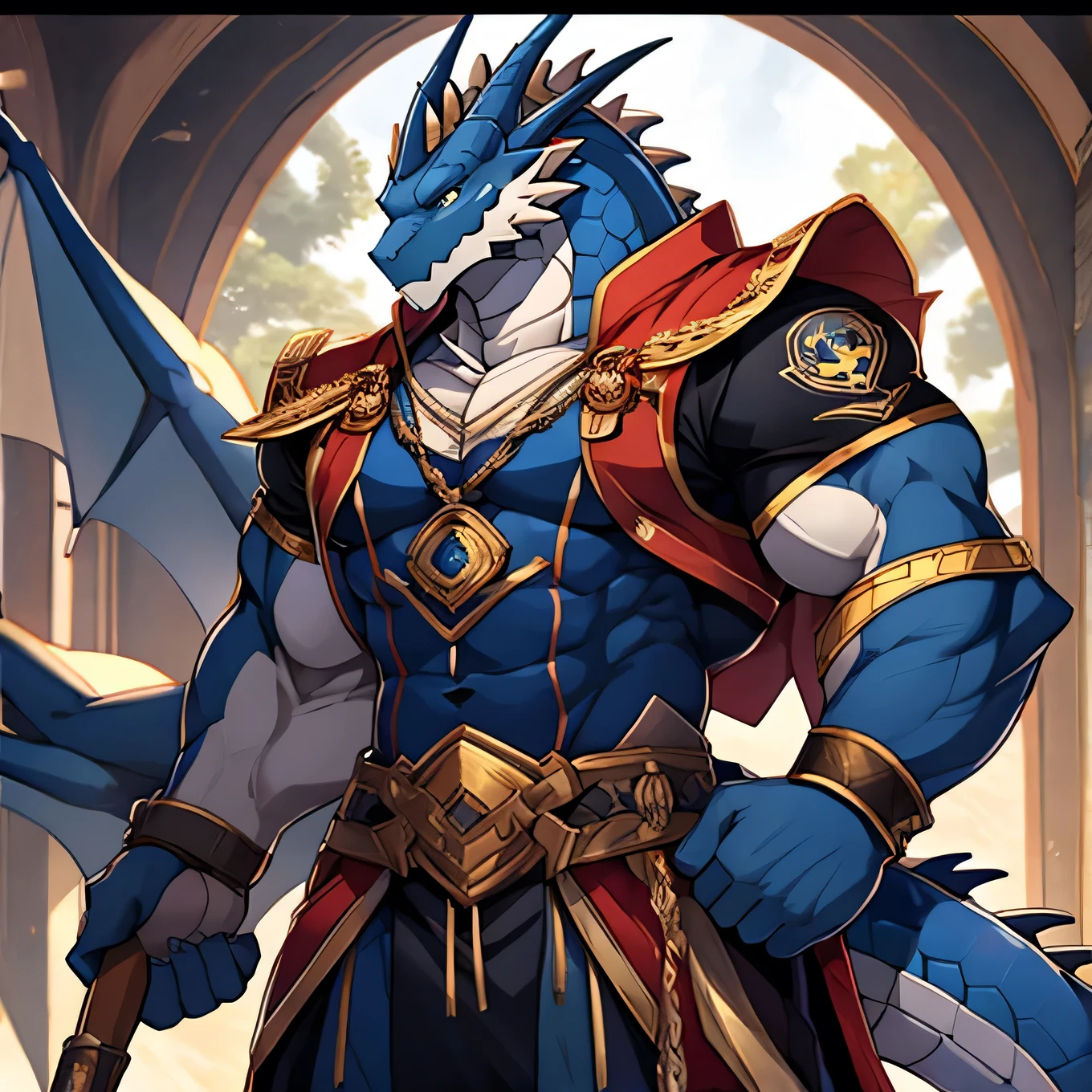 Muscular Macho vestments Navy Blue Dragon Man Handsome